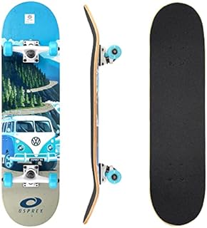Osprey Volkswagen Professional Skateboard for Beginners - 31 Inch Double Kick Concave Adult Skateboard with ABEC 7 Bearings  100KG Max User Weight Official VW Designs