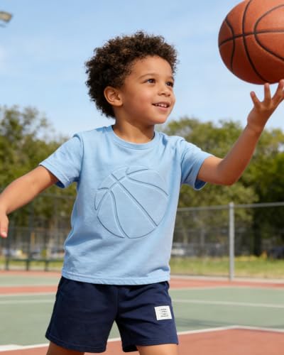Image of Boys 2 Piece Outfits Short Sleeve Basketball Pattern T-Shirt and Shorts Summer Clothes for Kids 5-12 Years