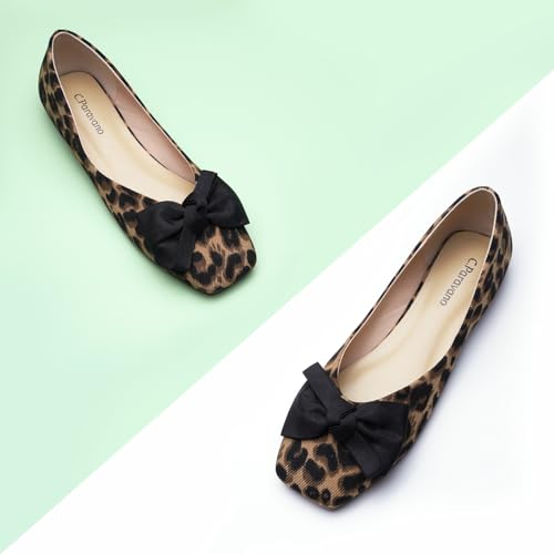 Image of C.Paravano Flats for Women | Ballet Flats | Square Toe | Dressy Casual Shoe | Ballerina Flats, Bow Slip-On, Lambskin Leather Insole, Memory Foam, Low Heel, Office Work,Fashion & Classic & Chic
