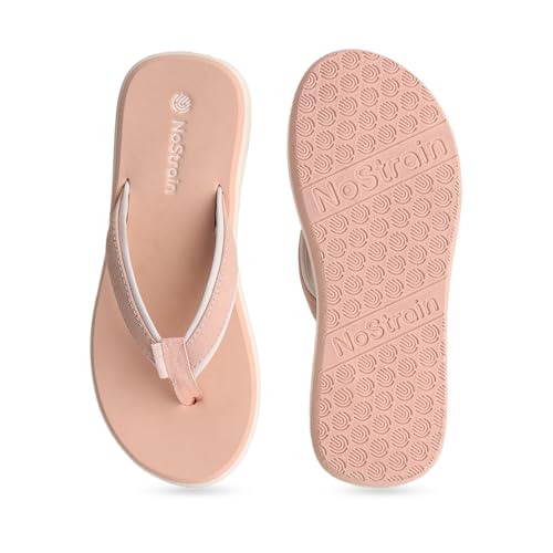 NoStrain Women's Angular Slippers in White & Pink | Soft Canvas Upper | Triple-Density EVA Sole | Everyday Use | Lightweight and Durable | Best Flip-Flops for women.