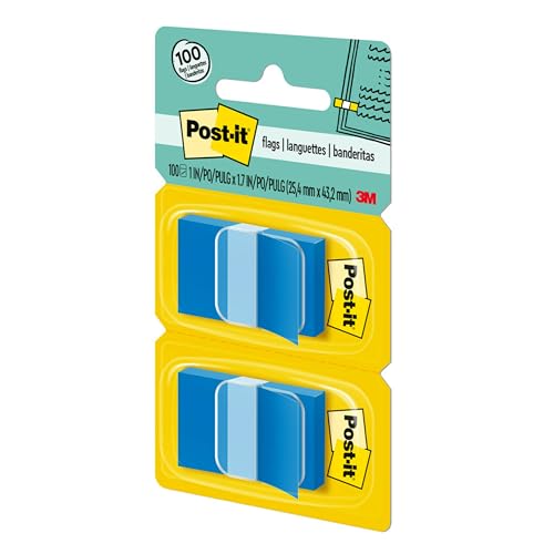 Post-it, 3M, Marcador de Página Adesivo, Flags Azul, 25,4mm x 43,2mm, 100 folhas