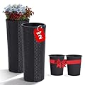 IDZO All Weather Wicker Planters for Outdoor Plants Set of 2, 24 inch Tall Black Planter for Front Porch, Patio, Balcony, Indoor Usage - Round Rattan Flower Pots