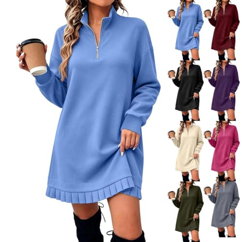 Lazduis Sweatshirt Dress Women Quarter Zip Long Sleeve Casual Tunic Dresses - image 1