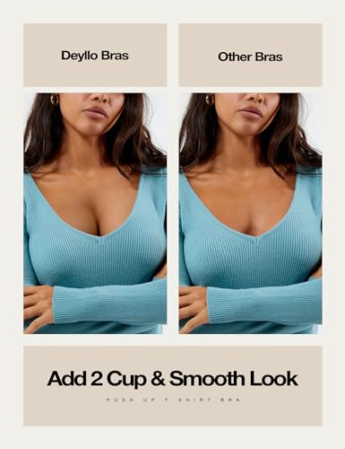 Image of Deyllo Women's Push Up Underwire Bra Super Padded T-Shirt Bra Add Two Cups