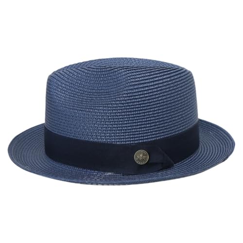 Men's Black Braided Straw Fedora Hat with Grosgrain Band, Summer