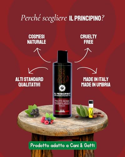 Jojoba Hundeshampoo Rote Früchte, Konzentrat, antiallergisch, weich und hell, pflegendes Shampoo, sanftes Shampoo, ideal für Hunde, kurzes Fell und langes Haar, 250 ml (Duft rote Früchte)