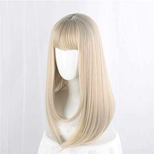 Retouching the Face Long Straight Synthetic Hair Natural Lolita Japanese Cosplay Party Sweet Wigs (Gold)