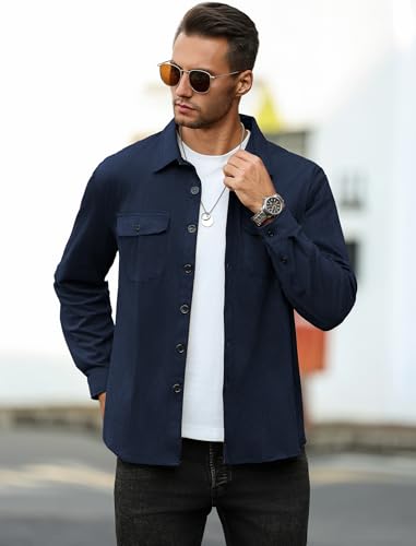 Image of ZAFUL Men's Faux Suede Button Down Shirts Jacket Lightweight Shirt Jacket Long Sleeve Work Coat Solid Color Overshirt