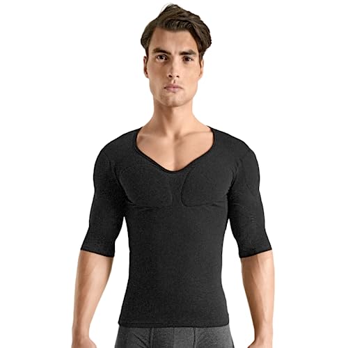Rounderbum Mens Underwear | Padded Technology | Muscle Shirt | Muscle Shirt with Enhancing Pads | Body Shaper for men | Padded Shirt | Buff Effect | Slims Waist | Shapewear | Black- Xsmall