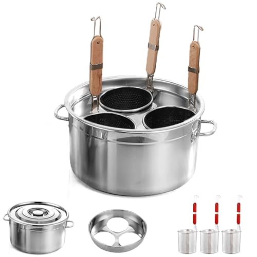 業務用ラーメン鍋セット ステンレス鋼製 茹麺鍋 おでん鍋 調理器具 ガス火用 IH対応 湯切りザル付 (4ッ切)