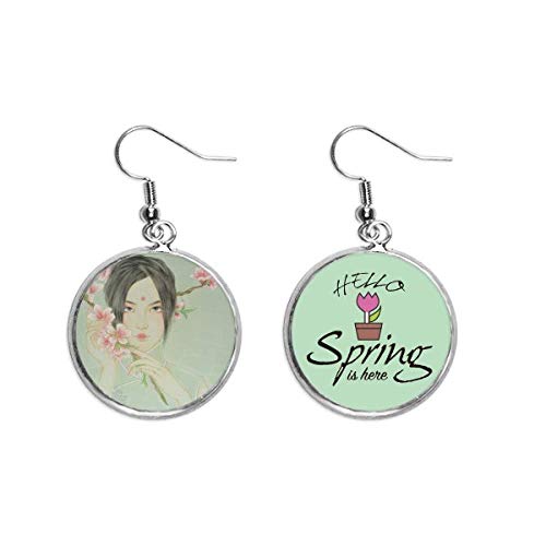 Pendientes de primavera flor de melocotón ligeros y antialérgicos estilo acuarela china