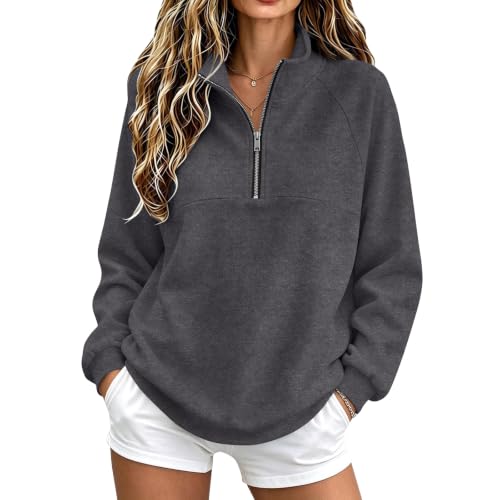 Quarter Zip Fleece Women Sweatshirts Cozy Drop Shoulder Mockneck Pullover - image 1