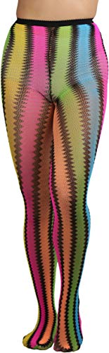ToBeInStyle Women's Zig Zag Striped Muticolor Rainbow Full Footed Pantyhose