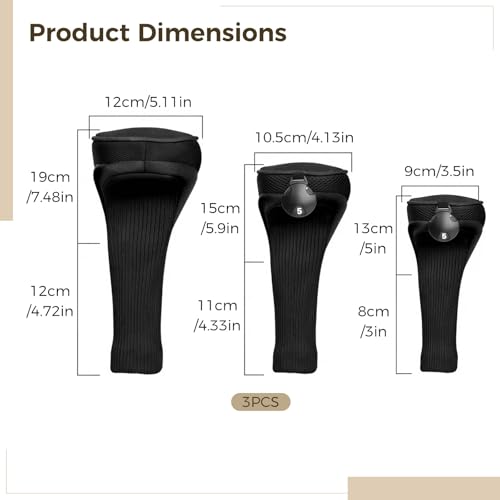 YOFAPA 3 Stück Golf Schläger Kopf Schutzhüllen, Golfdriver und Fairwayholz Kopfhauben Set, Schutz Anti-Kratzer Hüllen, Elastischer Langer Hals, Einfache Identifikation, Schwarz & Rot