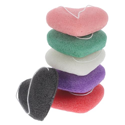 NIYANGLE 6pcs Heart Shaped Face Washing Sponges for Cleansing and Exfoliating Durable Multi Color Facial Cleaning Sponges for Gentle Skin Care Routine