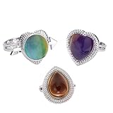 LUBINGSHINE 3 Pieces Mood Ring Changes Colors When Emotion Feeling Changes Adults Heart Water Drop Mood Rings for Women (Heart & Drop)
