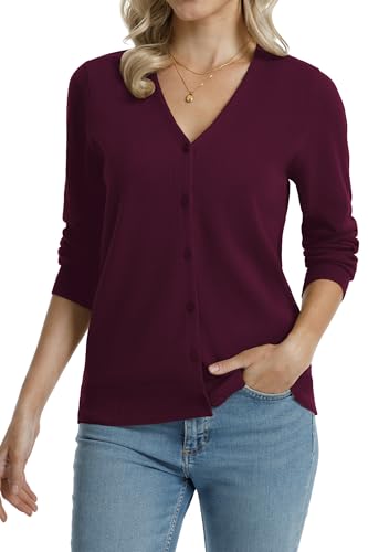 Image of QUALFORT Women's 100% Cotton Lightweight Cardigans Long Sleeve Knitted Button Down Sweater