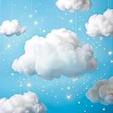 Cloud Ceiling Decor Hanging Clouds - MAQIHAN 3D Fake Clouds for Room Ceiling, White Cotton Clouds Decorations with Hooks for Baby Shower Party Classroom, Blue Sky Nursery Bedroom Hanging Decor