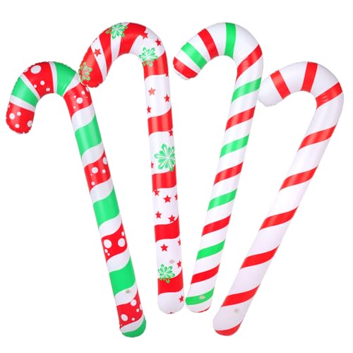 FINGOOO 4pc Christmas Inflatable Candy Cane 90cm Giant Blow Up Candy Sticks for Xmas Ornaments Christmas Party Decoration