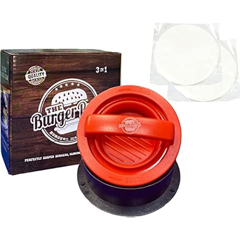 BUYIT Burger Press Machine - 3-in-1 Burger Smasher with 100Pcs Burger Patty Wax Paper - Non-Slip Rubber Base - Perfectly Shaped Classic Burgers, Stuffed Burgers, Sliders - User-Friendly Design Cover