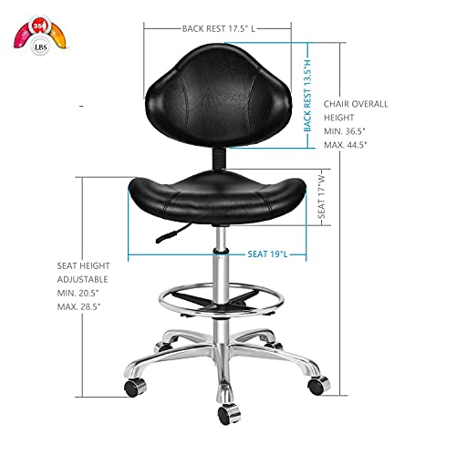 Kaleurrier Ergonomic Drafting Chair With Back Support,Multi-Functional Height Adjustable Swivel Rolling Stool,Multi-Purpose Home Office Desk Chair (Black) #TOP2