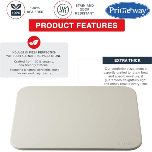 Image of Primeway Cordierite 30x38cm Natural Sturdy Baking Stone for Oven | Barbeque | Grill | Bake Cookies Bread Crispy Pizza on BBQ Grilling Stone | Stores heat | Rectangular | 10mm Thickness | 15x12 inches