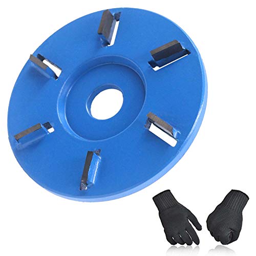 AxPower 90mm Six Teeth Power Wood Carving Disc Wheel Milling Cutter Attachment for 16mm(5/8 inch) Aperture Angle Grinder with Protective Gloves (Flat Teeth)