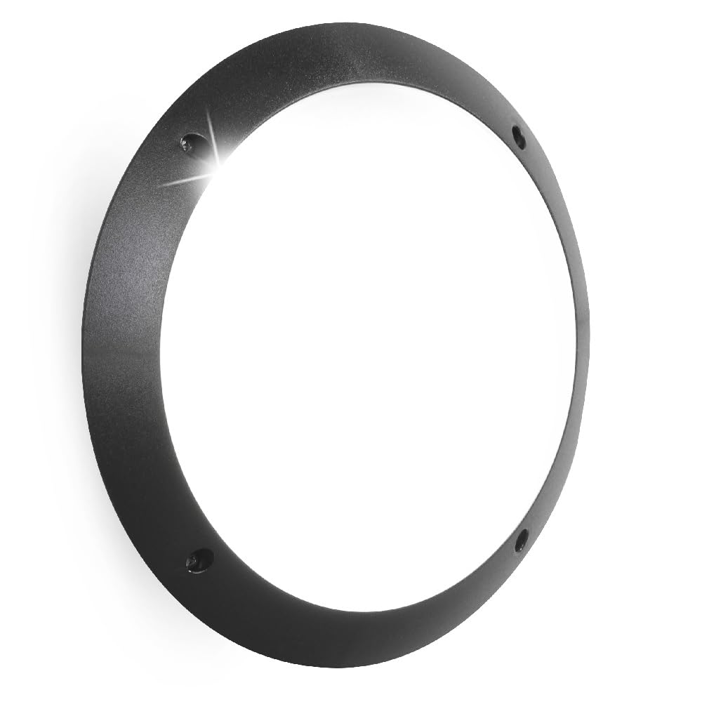 Britalia Black Outdoor Modern Round Flush Bulkhead Wall Light With Opal Diffuser | 30Cm Diameter | Ip66 Rated | 1 X Es E27 Lamp Required | Garden - Patio - Security | Polycarbonate Resin Coastal