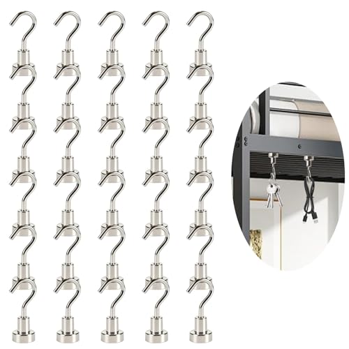 30 Pack Neodymium Magnetic Hooks,22lb Strong Magnet Hooks Heavy Duty Silver Coated for Hanging Extra Strong for Kitchen Garage Cruise Ship Office Fridge Cabinets Workshop Keys Tools Clothes 10kg