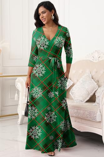 Image of FANDEE Plus Size Maxi Dress for Women Casual Summer Sundress V-Neck 3 /4 Sleeve