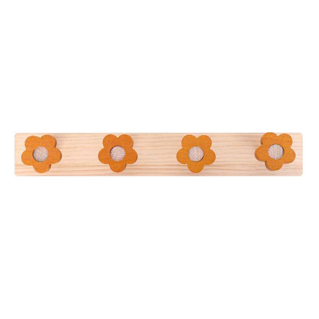 ZHOUXIAO Solid Wood Vertical Coat Rack Wall Mount,Cute Flower Coat Hooks Hanger 4hook