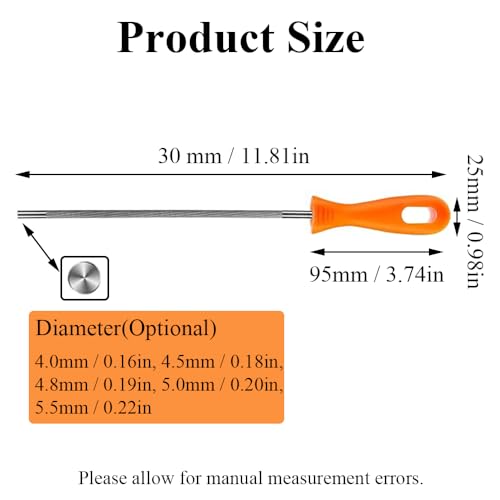 SENRISE Arquivo afiador de corrente, afiação redonda, com alça de plástico, para motosserra, 5,5 mm/