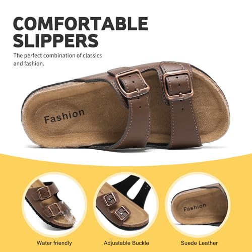 Image of Kids Sandals Boys Girls Slide Adjustable Back Strap Cork Toddler Slippers Casual Summer Shoes Open Toes with Cork Footbed