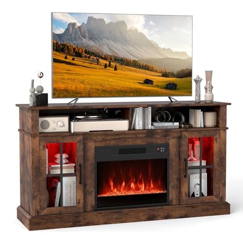 Tangkula Fireplace TV Stand for 65 Inch TV, LED Lights