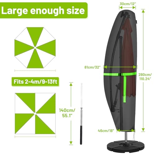 Umbrella Cover, Cantilever Parasol Cover (Black, 280x30x81/46cm(420D))