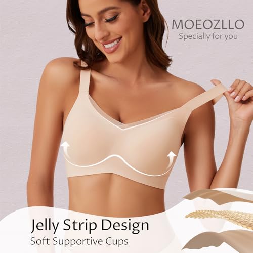 Image of MOEOZLLO Womens Wireless Bras for Women No Underwire Seamless Bralettes for Wireless Bra V Lace Soft T Shirt Support
