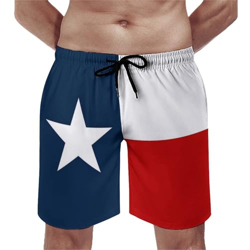 Texas Flag Swim Trunks for Mens, Lone Stars Quick Dry Beach Shorts with Mesh Lining Mens Bathing Suit