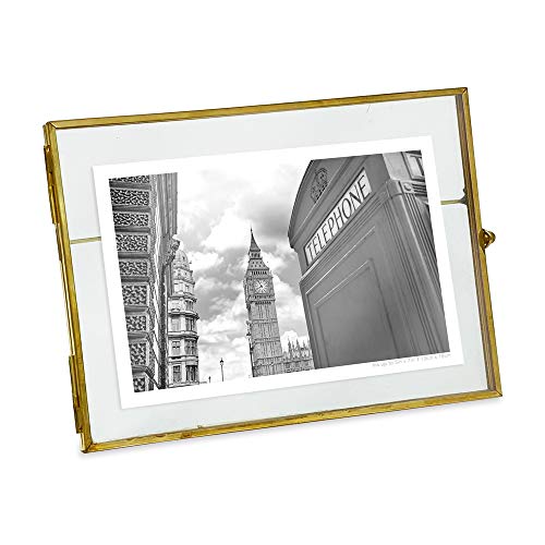Isaac Jacobs 7x5 Gold Horizontal Metal Floating Photo Frame with ClaspLock