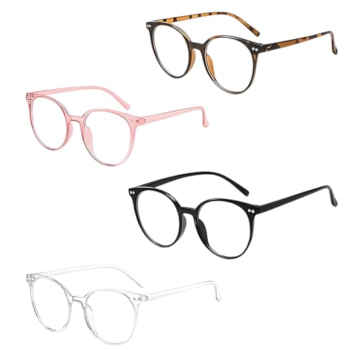KbouZgxa Blaulichtfilter Brille ohne Stärke 4er Set mit Blaulichtfilter für Computerarbeit und Gaming Bildschirmbrille für digitale Geräte Modische Fassungen in verschiedenen Farben