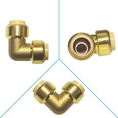 6 PCS 1/2 Inch 90 Degree Elbow for PEX Fittings, Copper Plumbing Fittings, CPVC Pipe Connector Fitting, Lead Free Brass, Push-to-Connect, Push Fit Fitting, 0.5 Inch (1/2\" Disconnect Clip Included) - Thumbnail 3