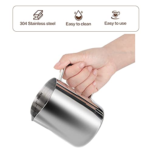 Milk Frothing Pitcher Frothing Jug 304 Stainless Steel Pitcher Espresso Steaming Pitcher 350Ml/12Oz For Home Barista Foaming,Espresso Machine Accessories (12 Oz/350 Ml) #TOP3
