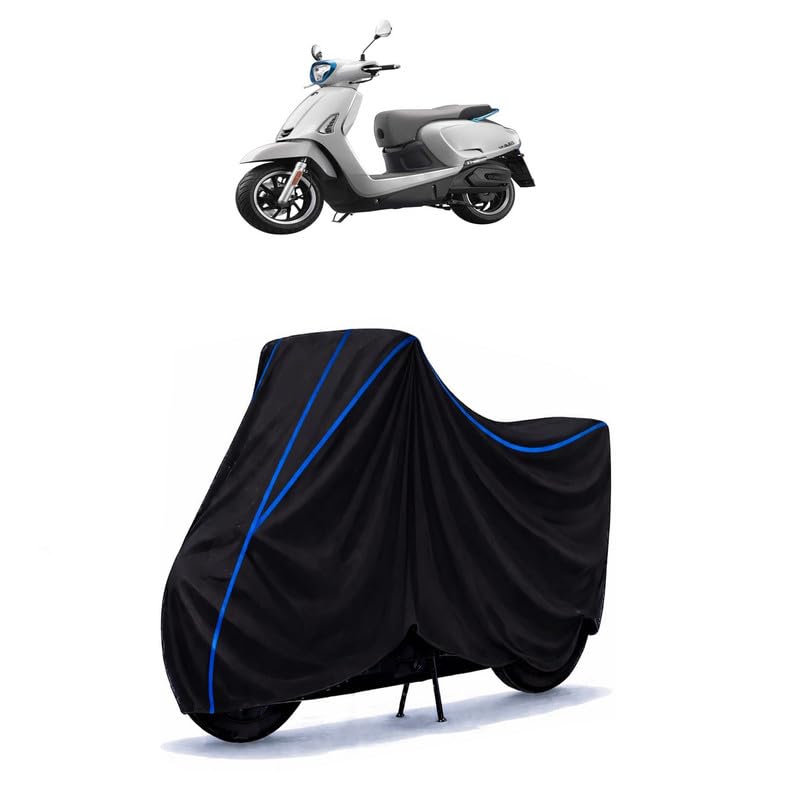 Image of Scooty Cover Water Resistant for Like EV BS6 | Universal Scooter & Bike Cover | Heavy Duty UV Dust, Rain & Scratch Protection | Elastic Fit All Weather Indoor Outdoor | Black with Blue Piping