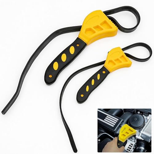 SavvyFIX 2-Pack Adjustable Rubber Strap Wrench Set – 25.20' & 20.48' Heavy-Duty Strap Wrench for Oil Filter, Jar Opener, Water Filter, Plumbing, Sink, Faucet – Non-Slip Multipurpose Wrench Tool