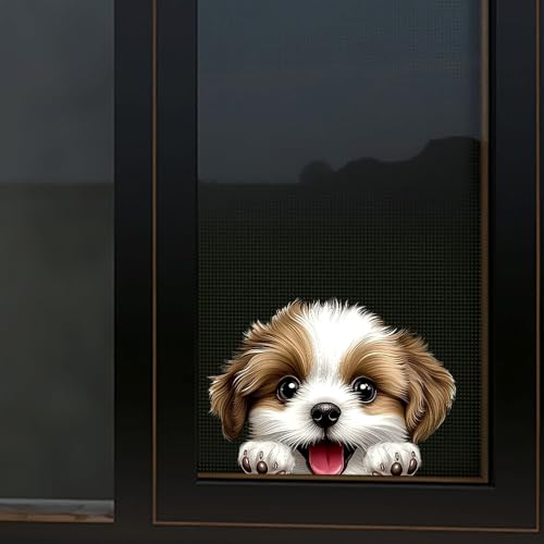 Image of Cute Animal Dog Car Sticker Waterproof PVC Double-Sided Printed Puppy Car Decal Funny Dog Peeking Decal for Car Window Bumper Truck Wall Laptop Car Decor (Cute Dog)