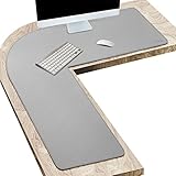 L-Shaped Leather Desk Pad Protector,Large Dual Sided Gaming Mouse Pads,Office Desk Mat, Laptop Desk Pad, Writing Pad for Office and Home (43 x 43 x 15.7 Inch, Light Grey)