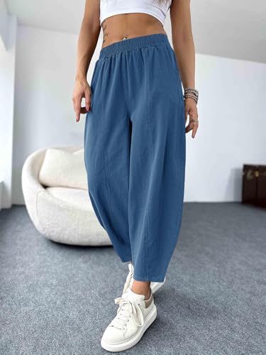 Cicy Bell Women's Summer High Waisted Baggy Pants Casual Cotton Harem Capris Slacks with Pockets — view 3
