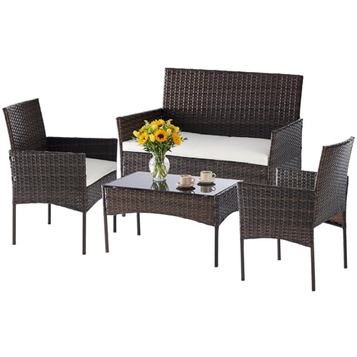 DUMOS 4-Piece Steel Wicker Patio Set