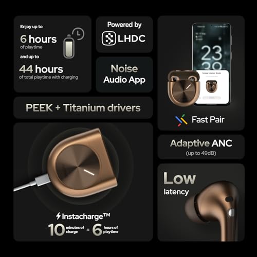 Image of Noise Master Buds, Sound by Bose in-Ear Bluetooth Earbuds, Up to 49dB Adaptive ANC, LHDC 5.0, Immersive Spatial Audio, 44H Playtime with 6 mic ENC, Dual Pairing, IPX5 Ear Buds TWS (Espresso Bronze)