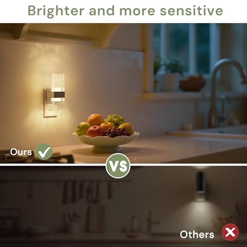Image of L LOHAS LED Night Light, Dimmable Night Lights Plug into Wall, 2 Pack Acrylic Silver Nightlight with Light Sensor, 0-100LM Automatic Plug in Nightlight for Bathroom, Hallway, Stairway, Gift