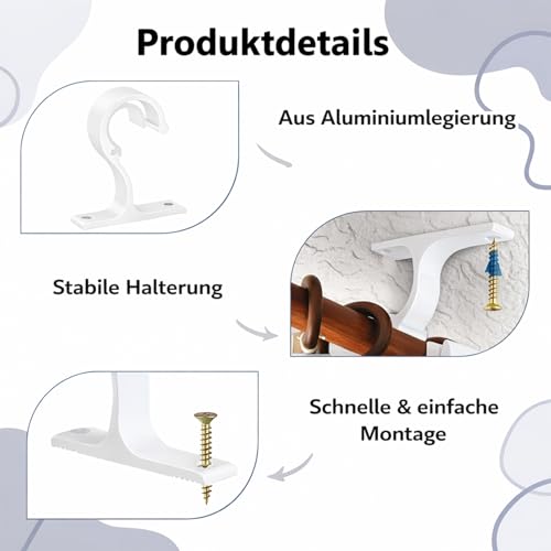 2 Stück Gardinenstangen Halterung für 20-28 mm Durchmesser, Gardinenstange Deckenmontage Verstellbare mit Schrauben, Aluminiumlegierung Vorhangstangen Halterungen für Badezimmer und